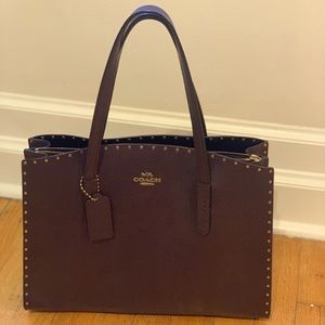 Coach leather Charlie Border River Oxblood Red Carryall Satchel. Style # 32987